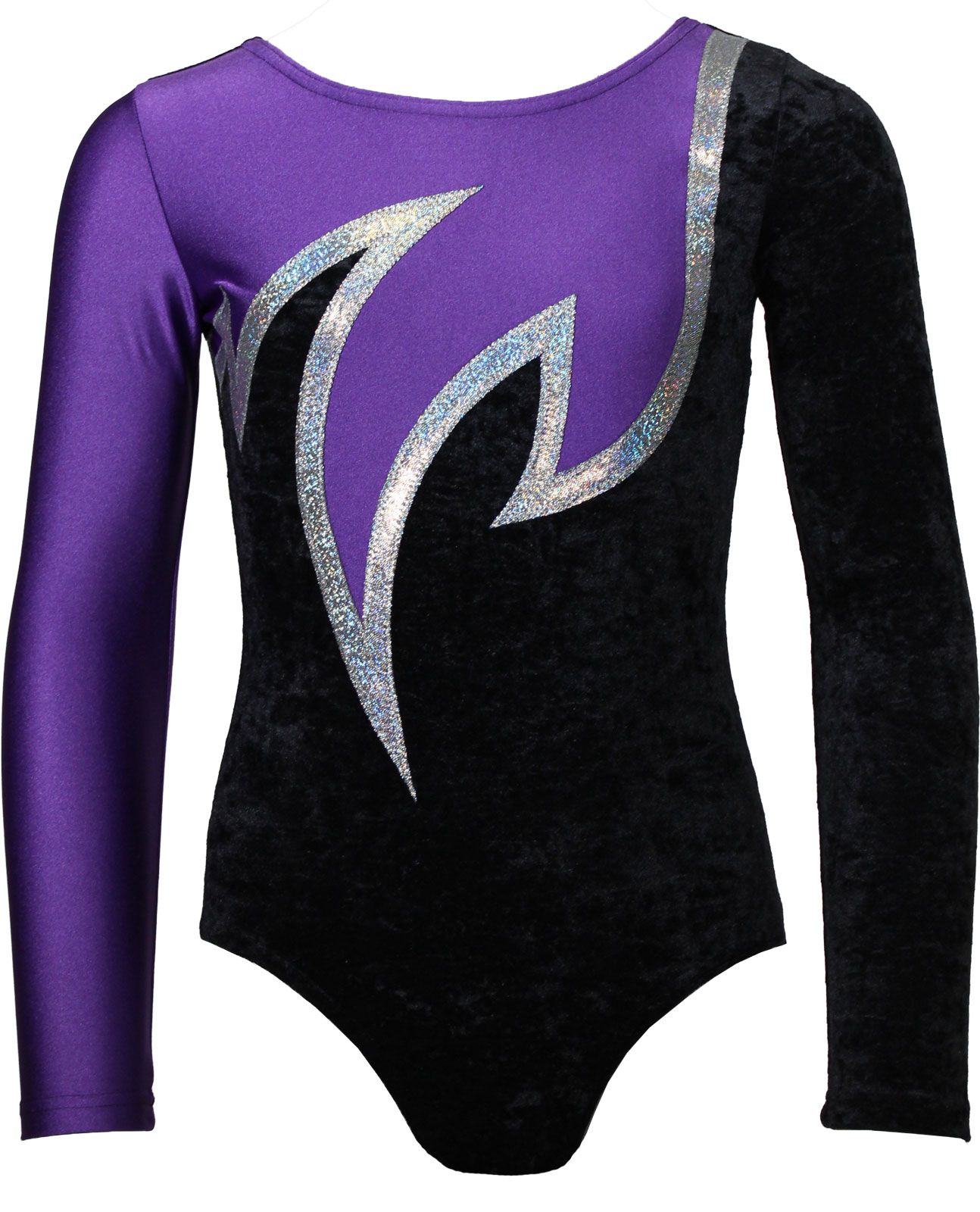 Schwarz-Silber-Lila Crash-Samt Wettkampfanzug Java Spezial